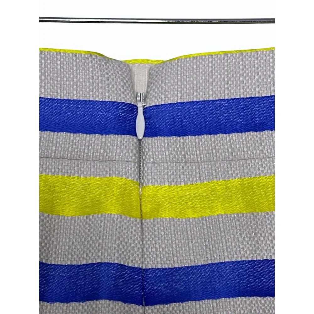 J‎ Crew Striped Cotton Pencil Skirt With Fringe Hem Size 4 Preppy Primary Colors